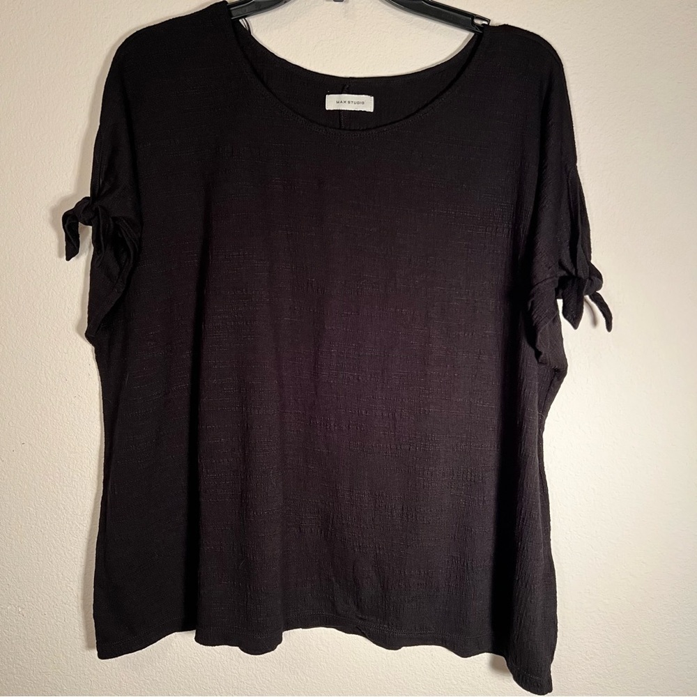 Max Studio Black Scoop Neck Tie Sleeve Blouse - Picture 2 of 6